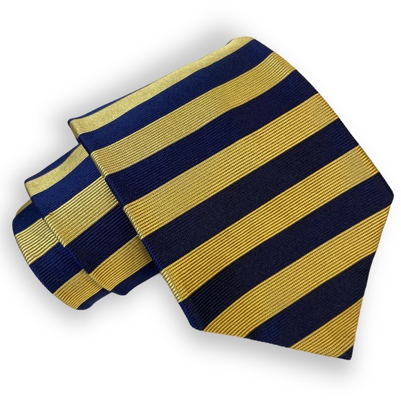 Brooks Brothers Makers Striped Silk Tie Necktie Repp Navy Blue Gold Designer - Picture 1 of 4